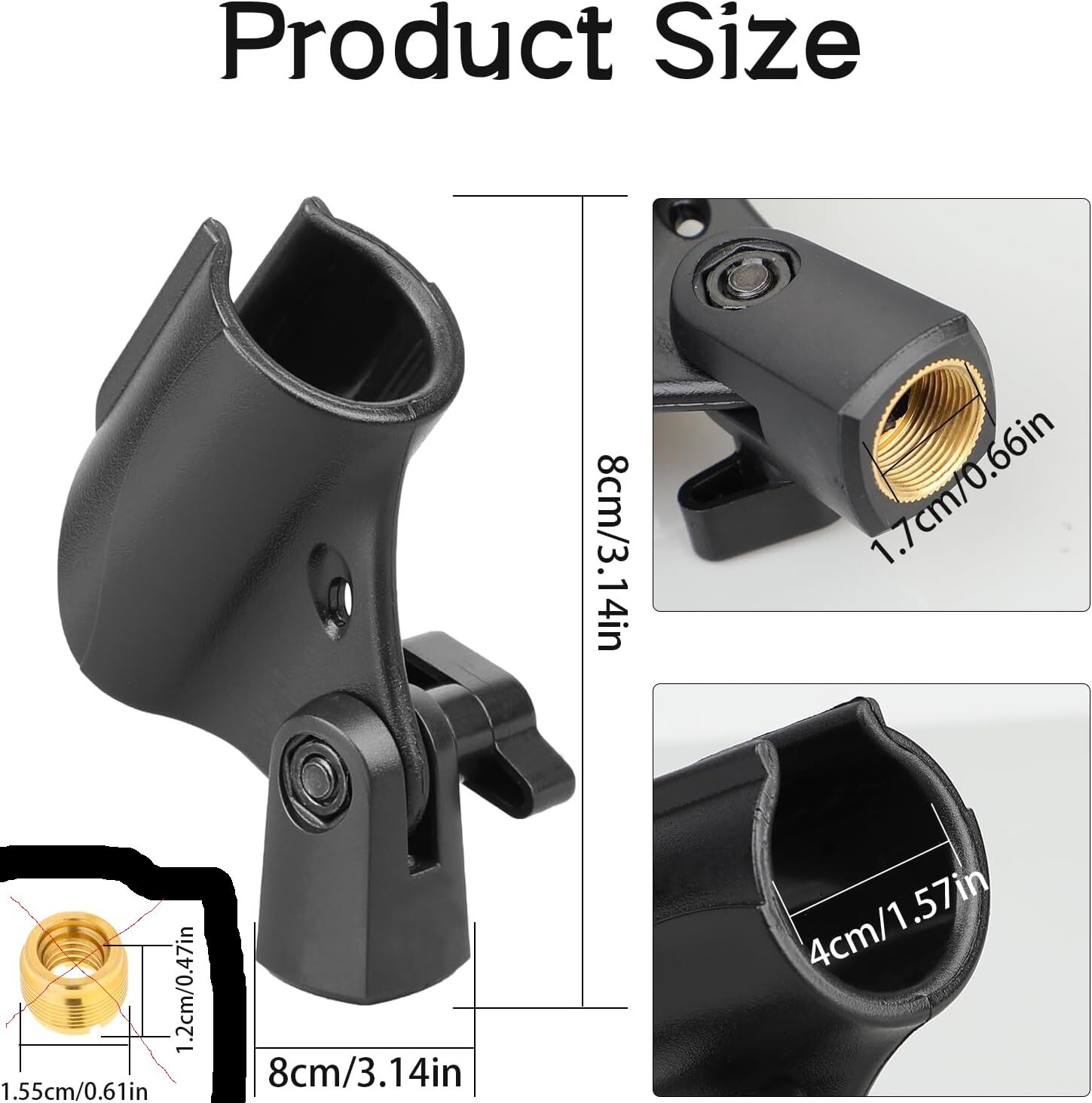 Picture of Microphone Clip Holder with Nut Adapter, 5/8"  or 20-25mm Thread Converter for Performance, Podcasting, Recording Mic Clips for Stand Accessories (Black)