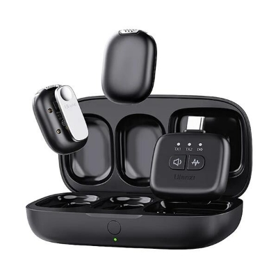 Picture of Ulanzi A30 Tiny Mic Wireless Lavalier Microphone 20M Audio Video Voice Recording Mic for iPhone 16 Android Phone DSLR Camera (Black)