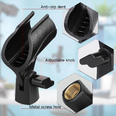 Picture of Microphone Clip Holder with Nut Adapter, 5/8"  or 20-25mm Thread Converter for Performance, Podcasting, Recording Mic Clips for Stand Accessories (Black)