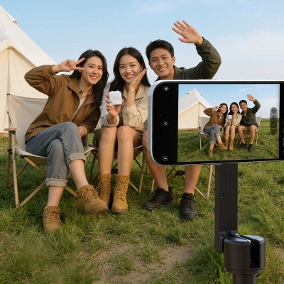 Picture of Ulanzi VM02 Wireless Magnetic Selfie Monitor Screen is a compact device that mounts to the back of your smartphone 