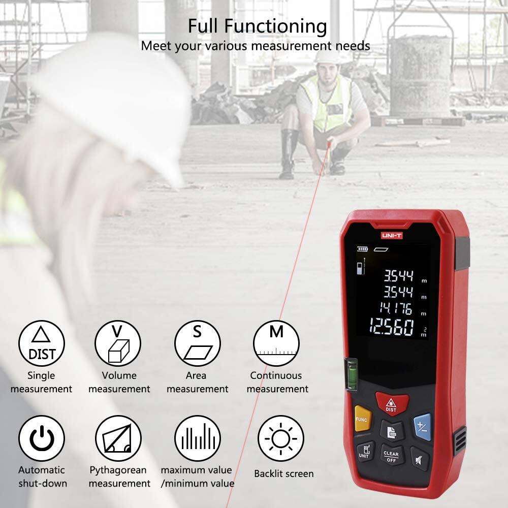 Picture of UNI-T LM40 Distance Meter 40M (131ft) Laser Distance Meters Test & Measurement area and volume measurement, spirit level and large LCD display- Red (Multicolor)