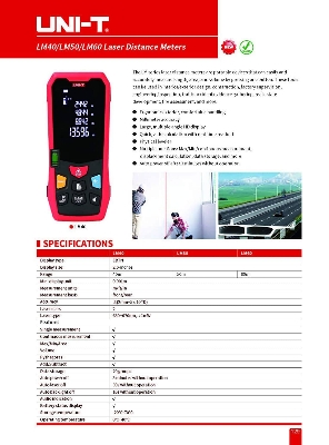 Picture of UNI-T LM40 Distance Meter 40M (131ft) Laser Distance Meters Test & Measurement area and volume measurement, spirit level and large LCD display- Red (Multicolor)