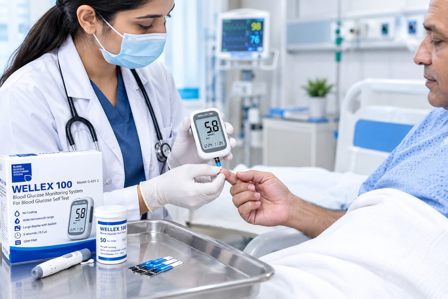 Picture of WELLEX 100 Blood Glucose Monitoring System G-425-2 | Accurate 5-Second Glucose Testing Meter with 50 Test Strips