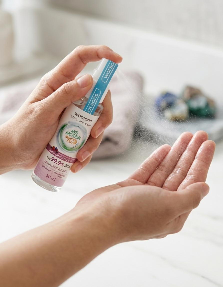 Picture of WATSONS Anti Bacterial Nourish Plus Calming Levender Hand Sanitiser Spray (Kills 99.9% Germs And Bacteria) 50ml