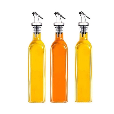 Picture of 500ml  Glass Oil Dispenser Bottle for Kitchen  Stainless Steel Leak-Proof Cork  Transparent Oil Pourer and Holder