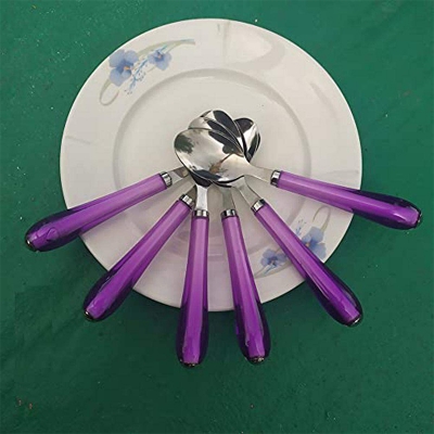 Picture of 6 pcs Fancy Steel Spoon Set with Shiny Plastic Handle Table Spoon