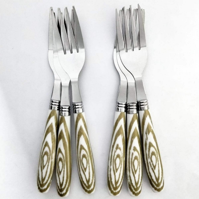 Picture of 6-Pieces Fancy multi-design Fork Spoon Set | Table Spoon & Cutlery Set| Steel with printed design Plastic Handle fork spoon for Kitchen and Dining Table
