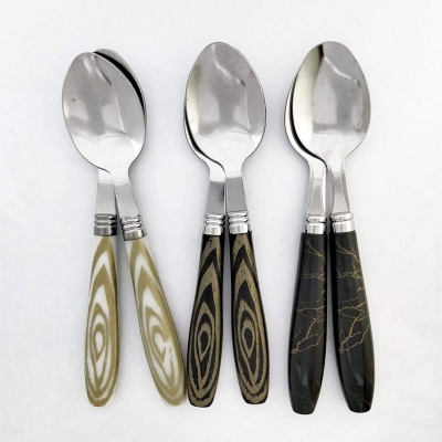 Picture of 6-Pieces Fancy multi-design Spoon Set  Table Spoon & Cutlery Set Steel with printed design Plastic Handle for Kitchen and Dining Table