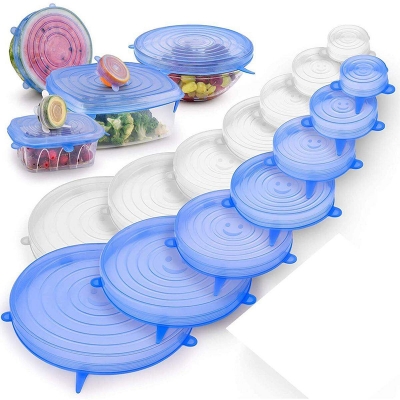 Picture of Silicon Lids for containers Microwave Safe Silicone Stretch Lids reuseable, kitchen accessories items, Flexible Covers for Rectangle, Round, Square Bowls (SET OF 6)