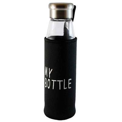 Picture of Delcasa 420ml Glass Water Bottle With Pad, DC1315, Black