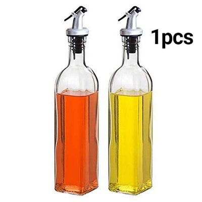 Picture of Glass Oil and Vinegar Dispenser, (Set of 1) Modern Olive Oil Dispenser, Wide Opening for Easy Refill and Cleaning, Clear Glass Oil Bottle, Pouring Spouts, 500 ml