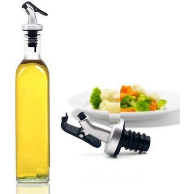 Picture of 510ml Crystal Clear Square Shaped Glass Oil Dispenser Bottle with Lever-Release Stopper Snap Flip Top Lid Bottle for Olive Oil, Vinegar