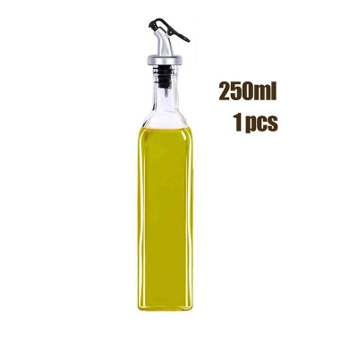 Picture of 250ml Crystal Clear Square Shaped Glass Oil Dispenser Bottle with Lever-Release Stopper Snap Flip Top Lid Bottle for Olive Oil, Vinegar