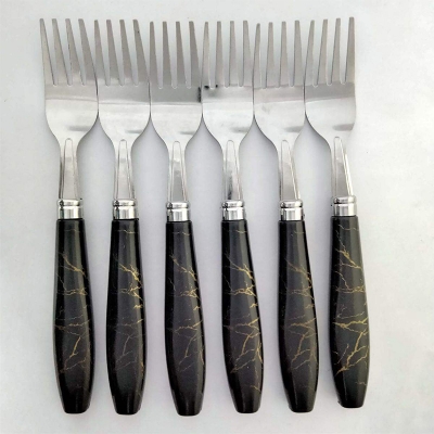 Picture of Stainless Steel Ceramic Design Fork Spoon for Home/Kitchen, Set of 6 Pcs (Standard, black and white color)