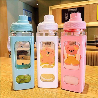 Picture of 700ml Cute Water Bottle For Girls With Straw Stickers Kawaii  Plastic Travel Tea Juice Milk Portable Child Drink Bottles