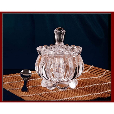 Picture of Glass Bowl with Lid  Multipurpose Decorative Item Serving Fruit Dry Fruits Chocolates Snacks Pickle Dessert Tea