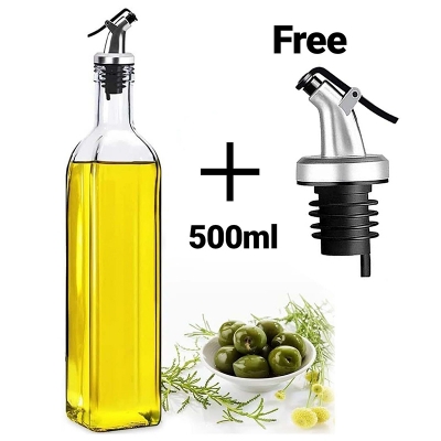 Picture of Glass Oil Dispenser 500 ml + Dispenser cork free with Bottle Set of 1 Pc, Transparent