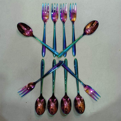 Picture of 12 pcs set RGB color Tea and Fork Spoon Set, color garranty 6 pcs tea spoon and 6 pcs fork spoon
