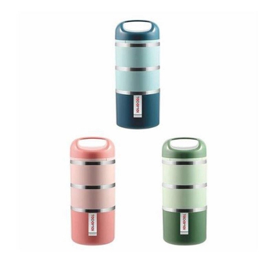 Picture of Tedemei 3 layers 1.43L with handle portable leak-proof Filled PU Foam inner stainless steel bowl student bento lunch box