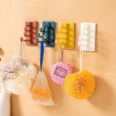 Picture of 1 pcs Self Adhesive Swivel Hook Holder Strong Stick Hook Wall Hanger Bathroom Kitchen Supplies Organizer Key Holder