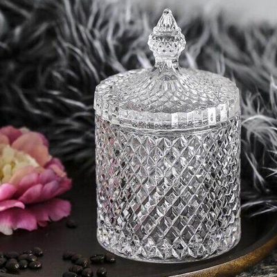 Picture of Crystal Glass Candy Jar with Lid, Colorful Decorative Jar, Small Jewelry Box, Crystal Canister Jar for Cotton Swab Storage and Glass Jar Decor for Bathroom, Living Room