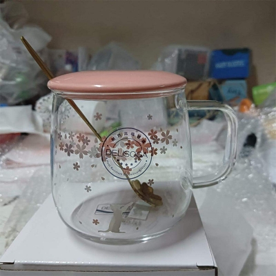 Picture of Cute Fruity Mug Glass Mug unicorn print with Spoon and ABS plastic Lid