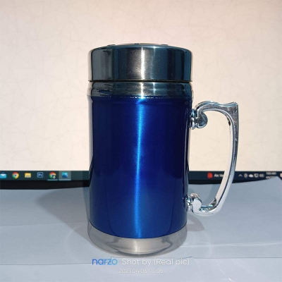 Picture of Multicolor Gentry Travel Stainless Steel Heated Thermos Cup Coffee Tea Milk Mug Drink Flask With Cover Lid and Strainer 420ML Blue and Red