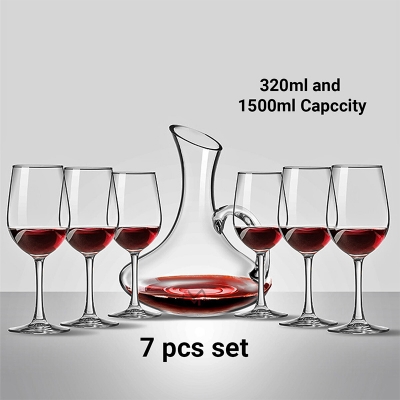 Picture of 7 pcs set European style Red Coke Glass Set Domestic cocacola Decanter European Style Luxury Black water Glasses 1500ml and 320ml