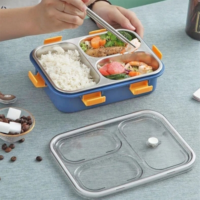 Picture of 3 Compartment Stainless Steel Insulated Lunch Box for Kids, Boys and Girls Perfect Tiffin Box school