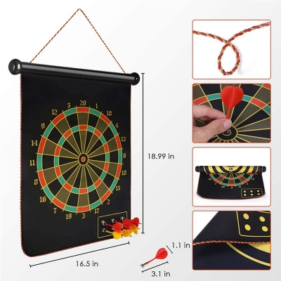 Picture of 15 Inches Double-Sided Magnetic Dart Board Game with 6 Magnetic Darts | Indoor Outdoor Games for Adults, Kids Foldable Dart Board Game Toy for Kids