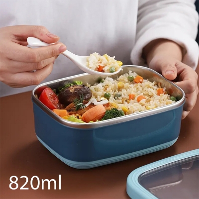 Picture of Homio Tedemei 820ML portable leakproof Non-slip Skid-resistance seal lid lunch box inner Stainless steel food container