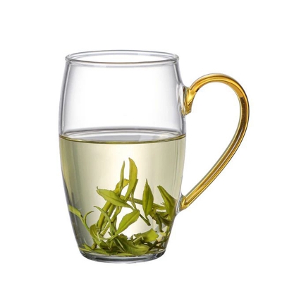 Picture of 330ml modern style transparent glass tea cup color handle green tea cup thickened heat-resistant glass cup household fruit tea