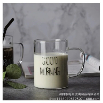 Picture of 1 pcs 500ml Good Morning Glass Mug Coffee Milk Breakfast Cup Tumbler with Handle Transparent Drinkware Household Gift