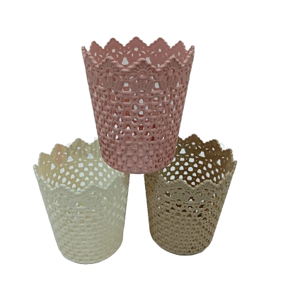 Picture of 1  pcs Plastic Storage Basket Multifunctional Hollow Flower Cylinder Pen Holder Makeup Brush Storage Basket Holder Desktop Organizer