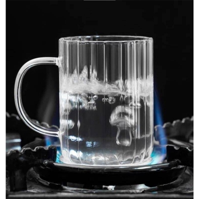 Picture of 1 pcs Glass Cappuccino Tea Cup Straight On Fire Resistant Handle High Temperature Water Cup Family Drink Cup Home Living Room Tea Cup
