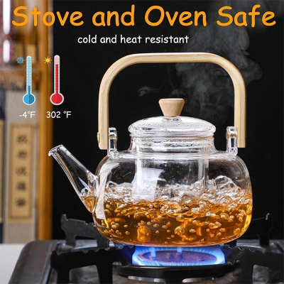 Picture of lass Teapot,Stovetop & Microwave Safe Teapot,34oz(1000ml),Infuser inside,for Blooming flower tea and Loose Leaf tea Maker Set