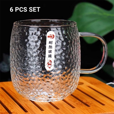 Picture of 6 PCS Set 395ml Heat Resistant Glass Round Tea Cup with Handle Water Coffee Mugs for Drink