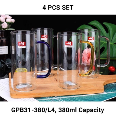 Picture of Deli Borocilicate Glass Coffee Mug with Colored Handle (Set of 4pcs) 80ml GPB31-380/L4