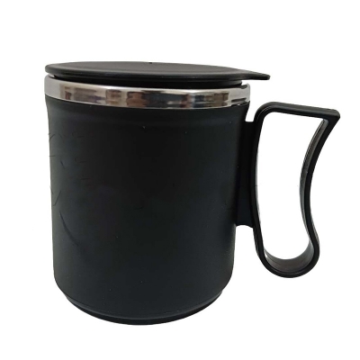 Picture of Bright Stainless Steel Insulated 1 Pc Double Walled Plastic Covered Travel Tea/Coffee Mug with Lid Multicolor