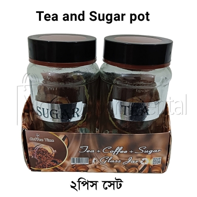 Picture of 2 pcs Tea and sugar jar glass pot set for kitchen Tea and sugar pot Clear color glass pot