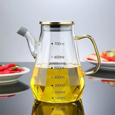 Picture of 700ml Home Creative Glass Diamond Oil Bottle with Scale and Handle Kitchen Soy Sauce Vinegar Condiment Storage Container