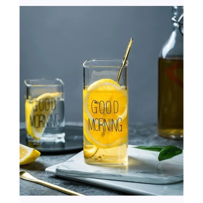 Picture of 1 pcs Rectangle shape  glass Kids breakfast milk mugs cups coke glass cup set coffee glass mugs morning glass mug cups