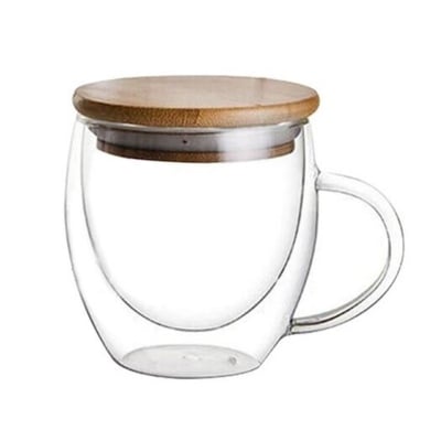 Picture of Double Wall Glass Coffee Mug with Bamboo Lid 250 ML
