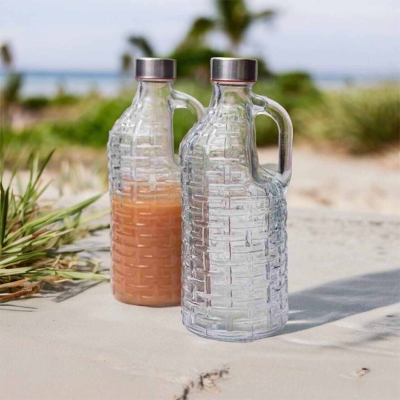 Picture of Transparent Set of 1 pcs 1 Liter Clear Glass Milk Bottles with Handle and Airtight Cap