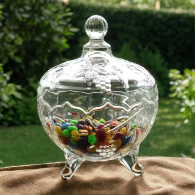 Picture of 400ml Glass Candy Storage Jar with Lid - Canister for Food Storage, Perfect for Pasta, Sugar, Coffee, Tea, and Cookies (Pack of 1)