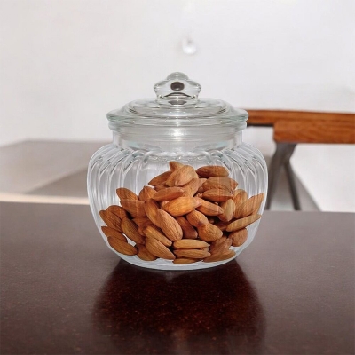 Picture of 1 Pc Elegant Glass Candy Jar - Crestal Clear, Vertical Stripes, Perfect for Storage and Display