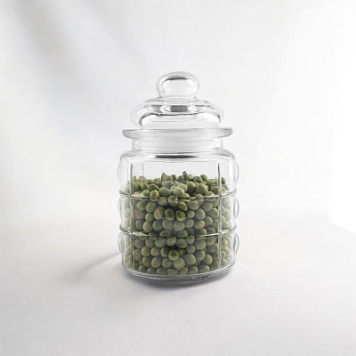 Picture of "300ml Small Size Food Storage Jar, Embossed Glass for Dried Fruit and Nuts, Soda Lime Glass with Airtight Stopper, Transparent, Glass Lid Included, Perfect for Storing Candy, Sugar, and Spices, 1 Piece, Same as Picture"