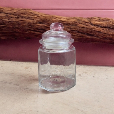 Picture of "Embossing 300ml Small Glass Jar for Food Storage, Ideal for Dried Fruits and Nuts, Made of Soda Lime Glass with Airtight Stopper, Transparent, Glass Lid Included, Perfect for Storing Sugar, Spice, and Candy, 1 Piece, Same as Picture"