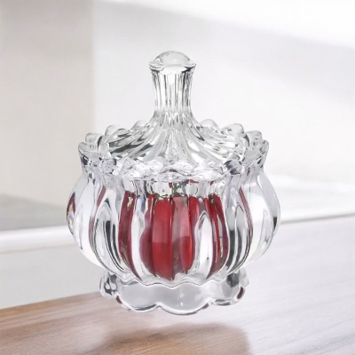 Picture of 1 Pc Crystal Glass Sugar Jar - 140ml, Creative Jewelry Box, Glass Storage Jar with Lid