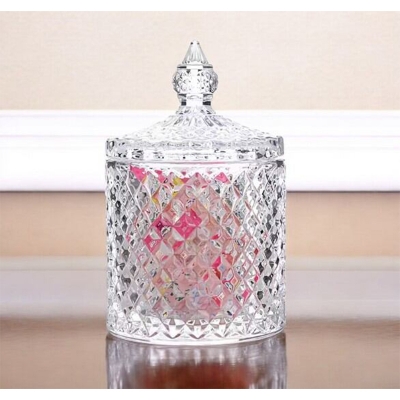 Picture of "Small Elegant Crystal Candy Box with Lid, Clear Soda Lime Glass for Candy, Spice, and Food Storage, Features Weave Design, Transparent for Easy Viewing, Includes Glass Lid, Ideal for Organizing Sweets, 1 Piece Mini Size"